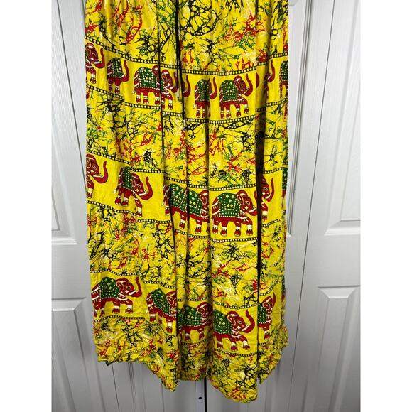 Tropical Bohemian Yellow Tribal Elephant Print Elastic Waist Midi Skirt XS/S - Picture 4 of 6